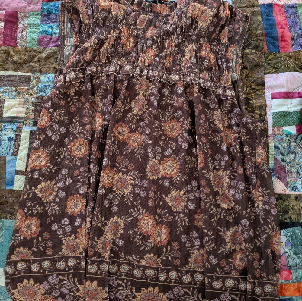 Daniel Rainn Brown Floral Smocked Bodice Dress